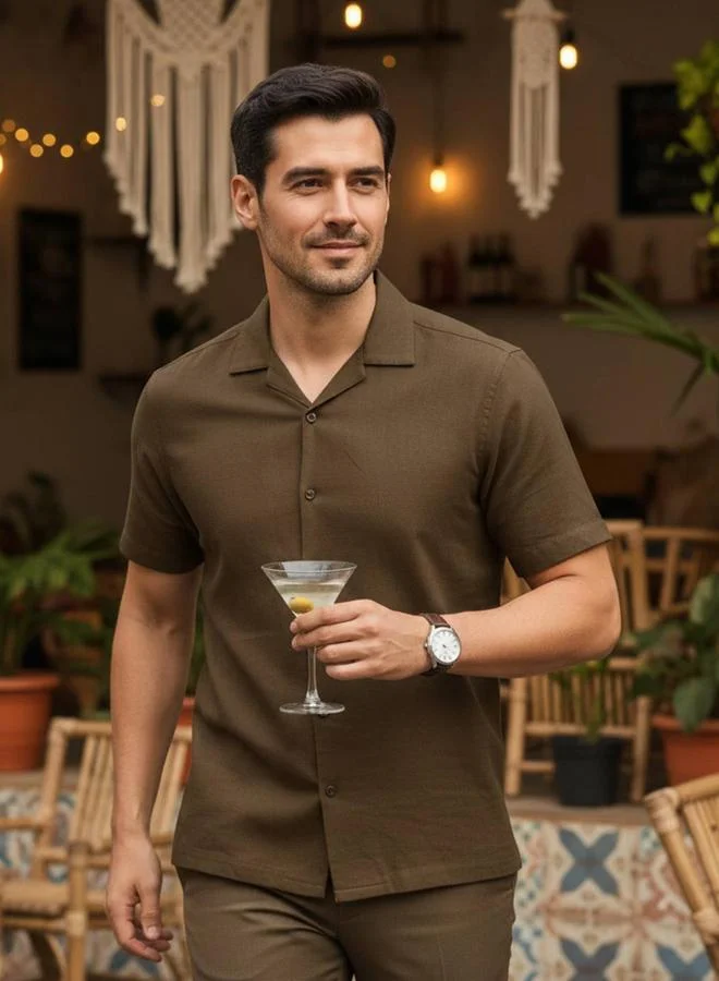 ترولوم قميص قطن سادة بقصة مريحة للرجال